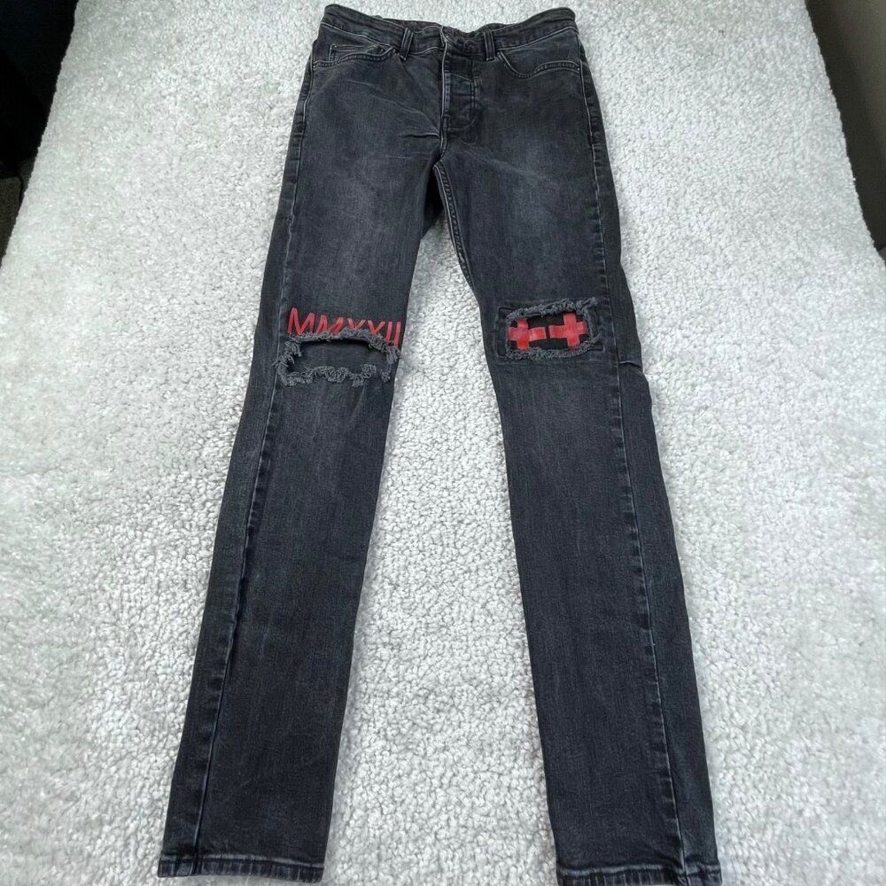 Ksubi Chitch World Tour Black Distressed Jean Red Stitch Mens 31x32